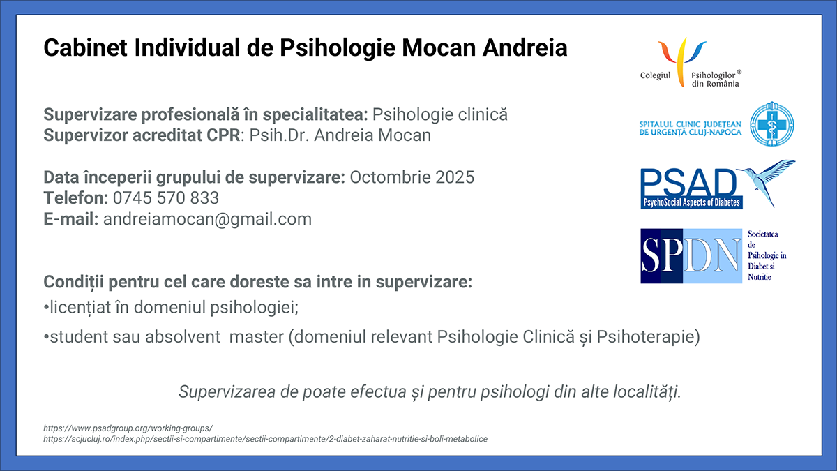 Supervizare în specialitatea Psihologie clinică – CIP Mocanu Andreia