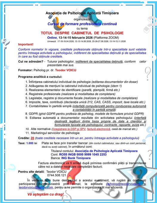 Totul despre cabinetul de psihologie | apr 2026