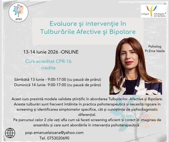 Evaluare și intervenție în Tulburările Afective și Bipolare | iun 2026